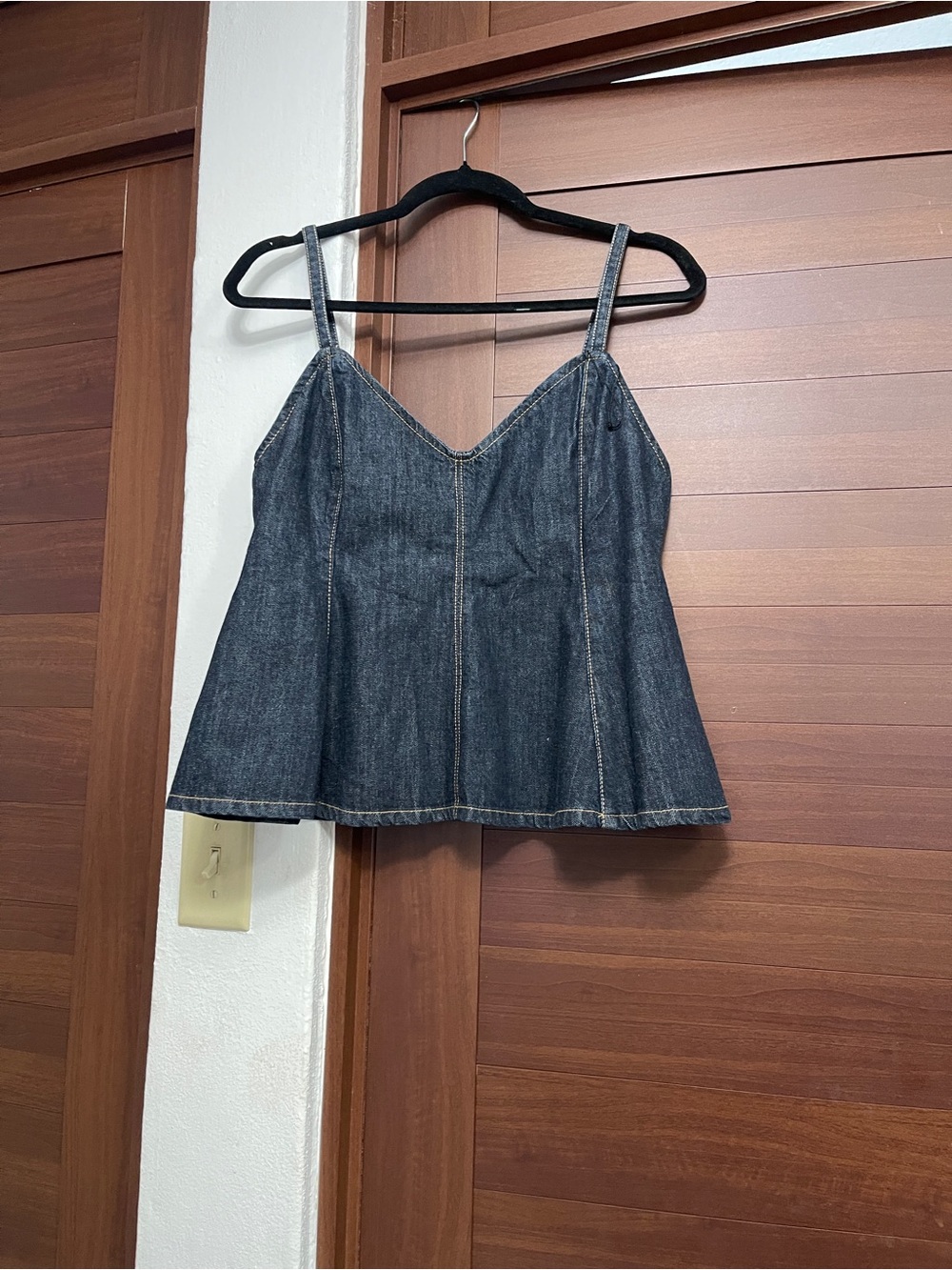 Zara (runs small) Dark Blue Denim Peplum Top with Contrast Stitching